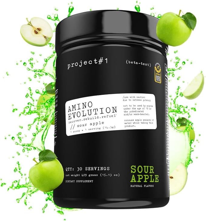 Project #1 AminoEVolution: Muscle Support & Recovery | BCAA's, EAA's, Electrolytes Powder | Keto-Friendly Energy Boost | Pre Workout for Men & Women | 30 Servings - Sour Apple | Amino Acids