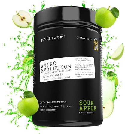 Project #1 AminoEVolution: Muscle Support & Recovery | BCAA's, EAA's, Electrolytes Powder | Keto-Friendly Energy Boost | Pre Workout for Men & Women | 30 Servings - Sour Apple | Amino Acids