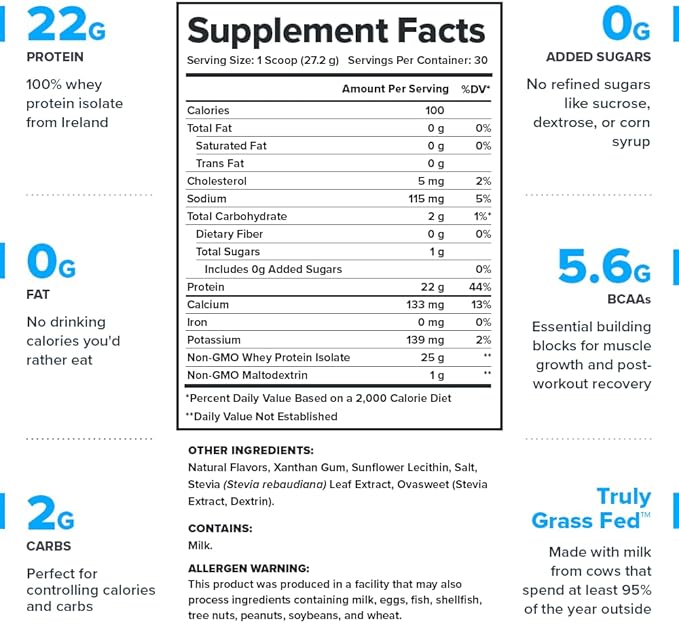 LEGION Whey+ Whey Isolate Protein Powder from Grass Fed Cows - Low Carb, Low Calorie, Non-GMO, Lactose Free, Gluten Free, Sugar Free, All Natural Whey Protein Isolate, 30 Servings (Vanilla)