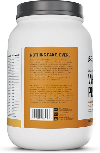 Levels Grass Fed Whey Protein Powder, No Artificials, 24G of Protein, Vanilla Cinnamon, 2LB