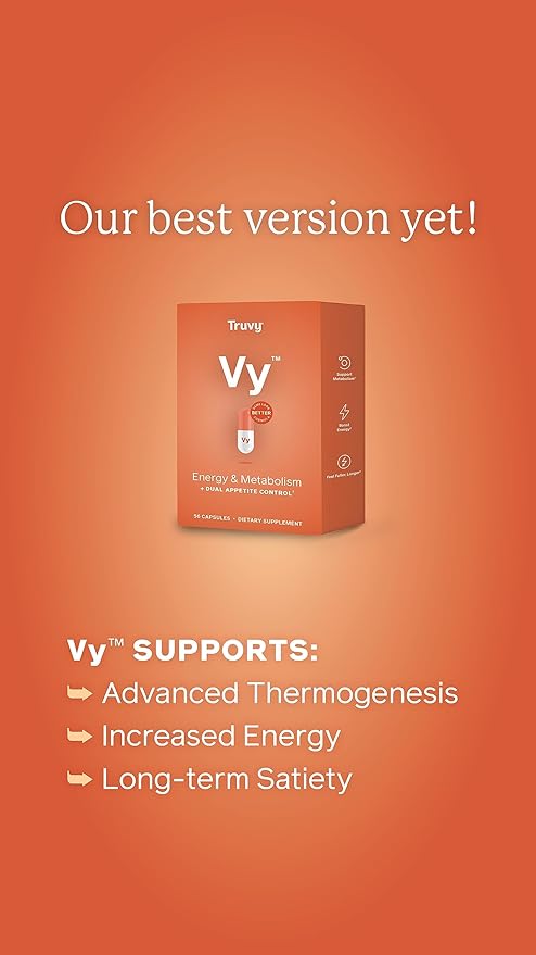 Truvy Vy Dual Appetite Suppressant for Weight Loss - 30-Day Kit - Energy & Metabolism Booster - Food Dietary Supplements for Women & Men - 1 Box of Vy™ (56 Capsules)