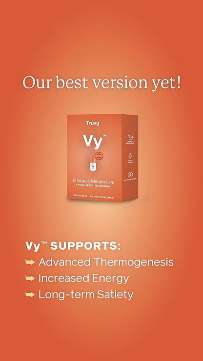Truvy Vy Dual Appetite Suppressant for Weight Loss - 30-Day Kit - Energy & Metabolism Booster - Food Dietary Supplements for Women & Men - 1 Box of Vy™ (56 Capsules)