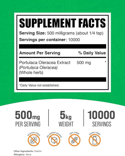 BulkSupplements.com Purslane Extract Powder - Portulaca Oleracea Extract, Purslane Supplements - Supplementation, Pack of 1 - Gluten Free, 500mg per Serving, 5kg (11 lbs)