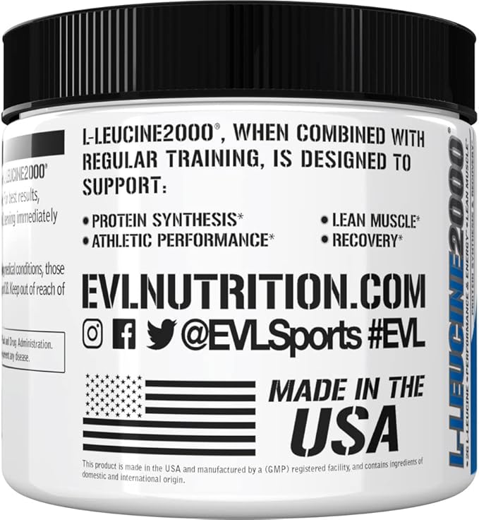 Evlution Nutrition L-Leucine 2000 - Protein Synthesis, Recovery & Muscle Support - Performance & Energy - 2000mg L-Leucine - Gluten Free & Vegan - Unflavored Dietary Supplement Powder - 100 Servings
