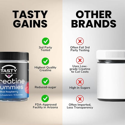 Creatine Infused Gummies, 90g of Creatine, Non-GMO, Vegan - Build Muscle & Boost Strength for Men & Women (1g Creatine Monohydrate Per Gummy) Made in USA