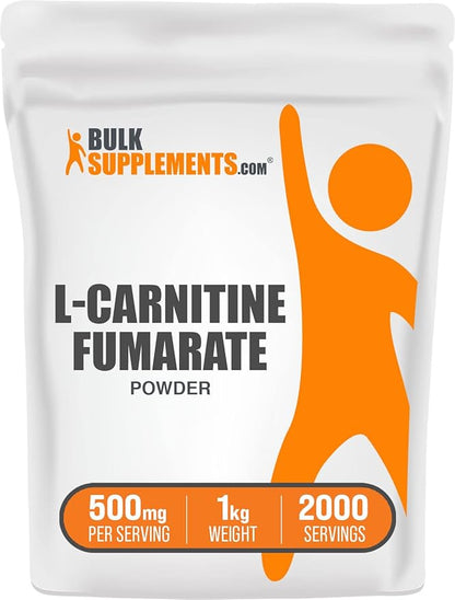 BulkSupplements.com L-Carnitine Fumarate Powder - Carnitine Supplement, Carnitine Powder, L-Carnitine 500mg - Gluten Free, 500mg per Serving, Gluten Free, 1kg (2.2 lbs) (Pack of 1)