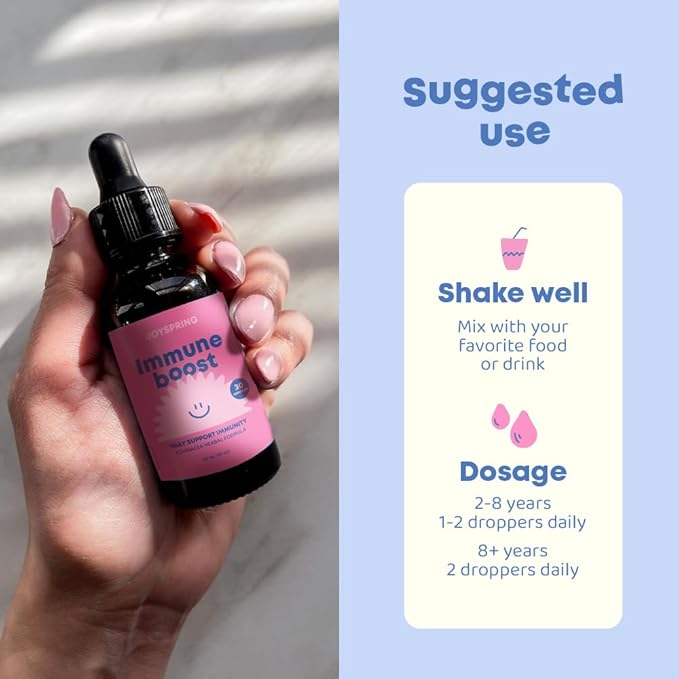 JoySpring Immune Drops - Kids’ Immunity Support Supplement (1 fl oz, 30 Servings) with Organic Elderberry Liquid, Echinacea, Oregon Grape Root & Orange Peel for Ages 2-16+ Years and Adults.