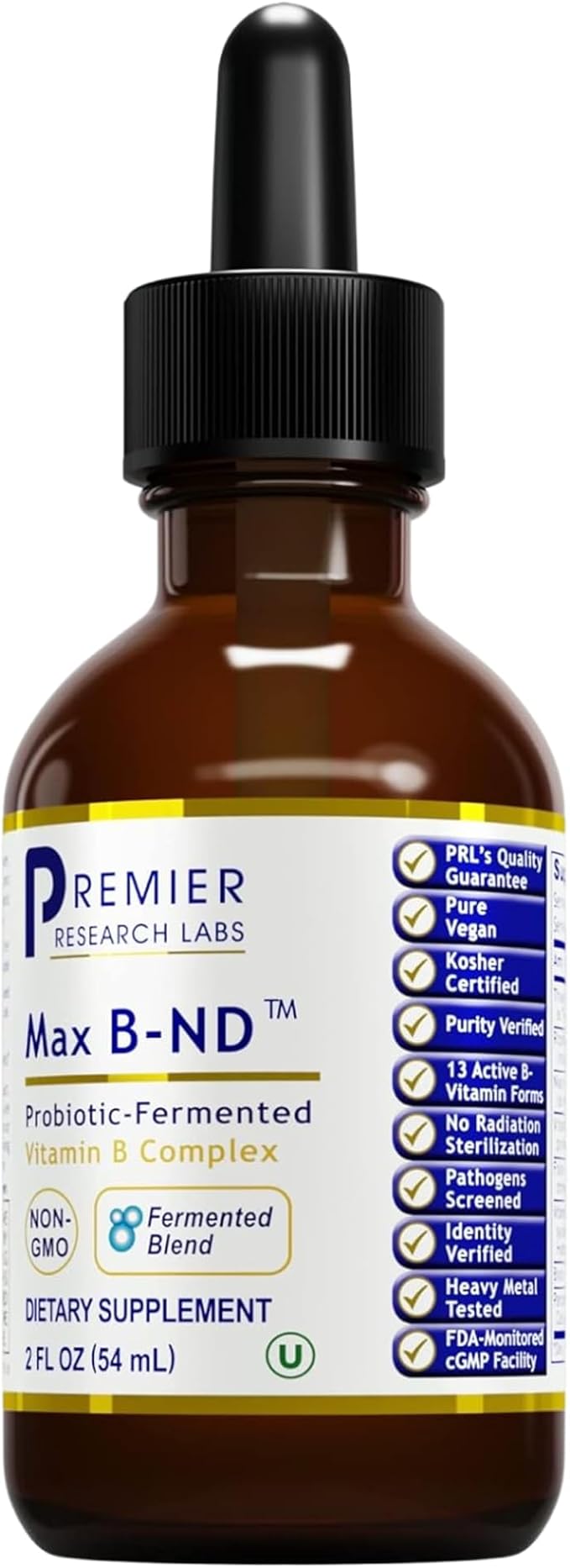 Premier Research Labs: Max B-ND Liquid Vitamin B-Complex for Liver & Brain Health - Sublingual Drops for Energy, Immune & Adrenal Support - 2 fl oz - Thiamin, B12, B6 & More - for Men, Women
