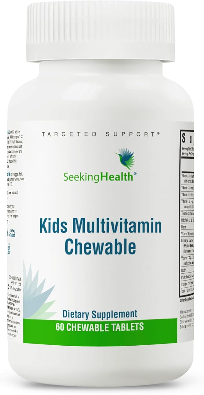 Seeking Health Kids Multivitamin Chewable, Formulated for Children’s Health, with L-5-MTHF L-Methylfolate, B12, Riboflavin, Vitamin A, Vegetarian (60 Chewable Tablets)*