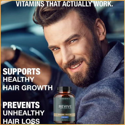 Hair Vitamins for Men Beard Growth MSM Powder Saw Palmetto Hairtonica | Extra Strength 315,000 mcg Biotin Keratin Collagen | May Help Support Hair Loss Greying & Thinning | 60 ct