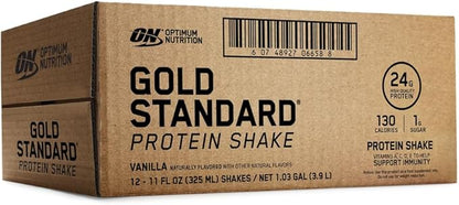 Optimum Nutrition Gold Standard Protein Shake, 24g Protein, Ready to Drink Protein Shake, Gluten Free, Vitamin C for Immune Support, Vanilla, 11 Fl Oz, 12 Count (Pack of 1) (Packaging May Vary)