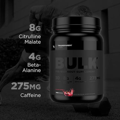 Transparent Labs Bulk Black Pre Workout - Clinically Dosed, Sugar Free Preworkout for Men and Women with Beta Alanine Powder, Citrulline Malate, & Caffeine Powder- 30 Servings, Black Cherry