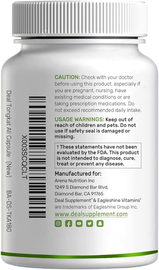 Deal Supplement Tongkat Ali Extract 300:1 with Horny Goat Weed 1,100mg, 240 Capsules – Indonesian Longjack Eurycoma Longifolia Root – Extra Strength Herbal Supplement for Energy