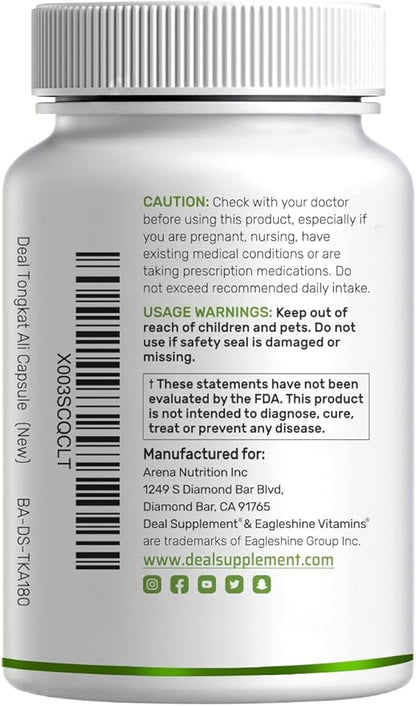 Deal Supplement Tongkat Ali Extract 300:1 with Horny Goat Weed 1,100mg, 240 Capsules – Indonesian Longjack Eurycoma Longifolia Root – Extra Strength Herbal Supplement for Energy