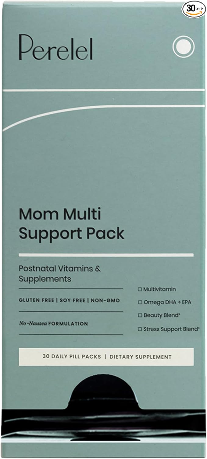 Perelel Mom Multi Support Pack - Postnatal Vitamins for Women to Support Post Partum, Breastfeeding + Early Motherhood* - Gluten, Soy and Dairy-Free Non-GMO (30 Daily Pill Packs)