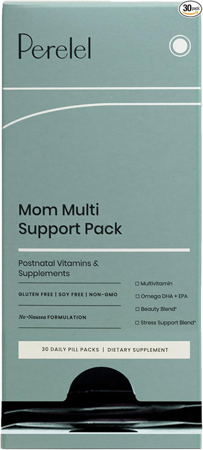 Perelel Mom Multi Support Pack - Postnatal Vitamins for Women to Support Post Partum, Breastfeeding + Early Motherhood* - Gluten, Soy and Dairy-Free Non-GMO (30 Daily Pill Packs)