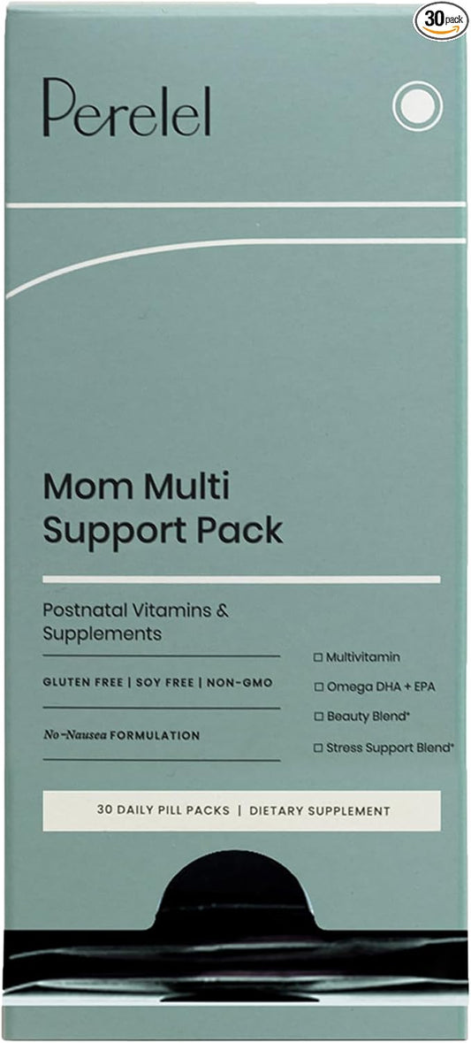 Perelel Mom Multi Support Pack - Postnatal Vitamins for Women to Support Post Partum, Breastfeeding + Early Motherhood* - Gluten, Soy and Dairy-Free Non-GMO (30 Daily Pill Packs)