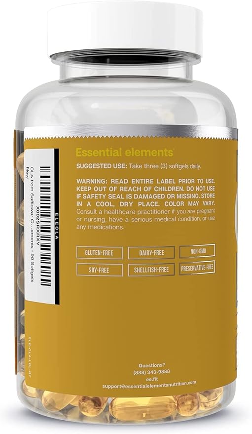 CLA from Safflower Oil - 2400 mg Conjugated Linoleic Acid | Essential Elements - 90 Softgels