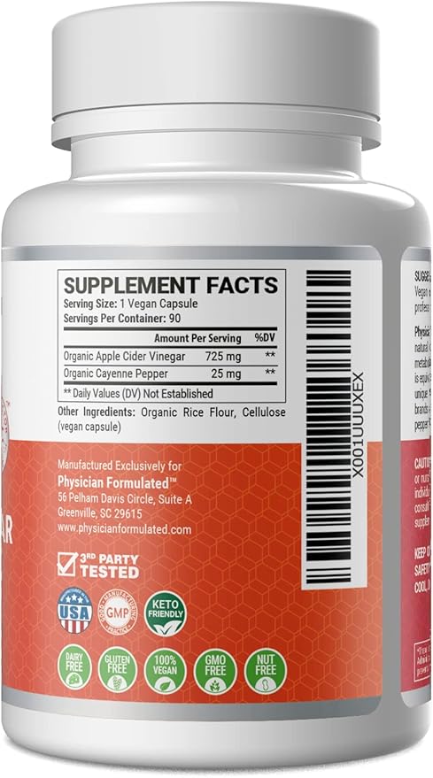 100% Organic Apple Cider Vinegar Capsules 750mg in just 1 Pill Pure Raw Apple Cider Vinegar with Cayenne Pepper for Natural, Fast Detox and Cleanse - 90 Capsules