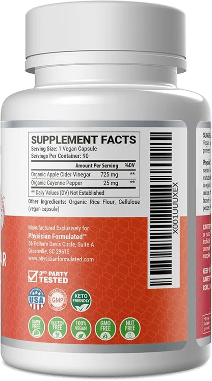 100% Organic Apple Cider Vinegar Capsules 750mg in just 1 Pill Pure Raw Apple Cider Vinegar with Cayenne Pepper for Natural, Fast Detox and Cleanse - 90 Capsules