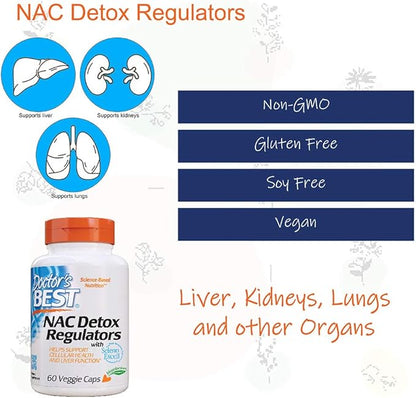 Doctor's Best NAC Detox Regulators with Seleno Excell, Non-GMO, Vegetarian, Gluten Free, Soy Free, 60 Veggie Caps