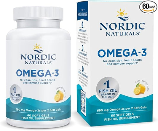 Nordic Naturals Omega-3, Lemon Flavor - 60 Soft Gels - 690 mg Omega-3 - Fish Oil - EPA & DHA - Immune Support, Brain & Heart Health, Optimal Wellness - Non-GMO - 30 Servings