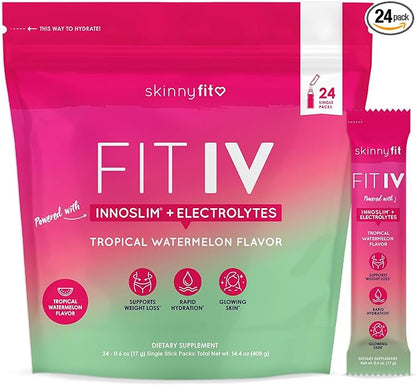 SkinnyFit FIT IV Hydrating Electrolytes Plus Weight Managing Innoslim, Vitamin B12 & Vitamin C, Rapid Hydration, Healthy Aging, 24 Servings