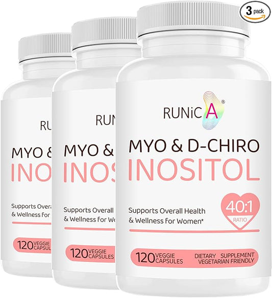 Inositol Supplement - Myo-Inositol & D-Chiro Inositol 40:1 Ratio for Hormonal Balance, Ovarian Function & Cycle Support, Vitamin B8, 120 Vegan Capsules, 30-Day Supply