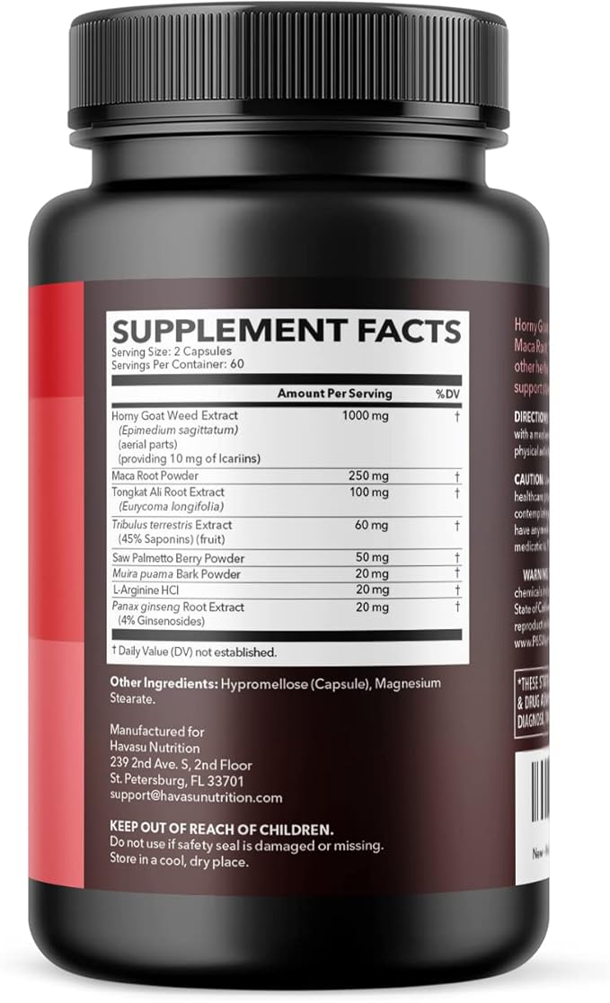 Horny Goat Weed for Men and Women - Extra Strength Performance Support with Maca Root Extract & Tongkat Ali & Muira Puama - Power, Performance and Energy Support - 2 Months Supply Herbal Supplement