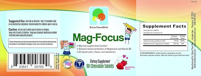 Magnesium Focus Supplement for Kids | Natural Strawberry Flavored | 90 Chewable Tablets