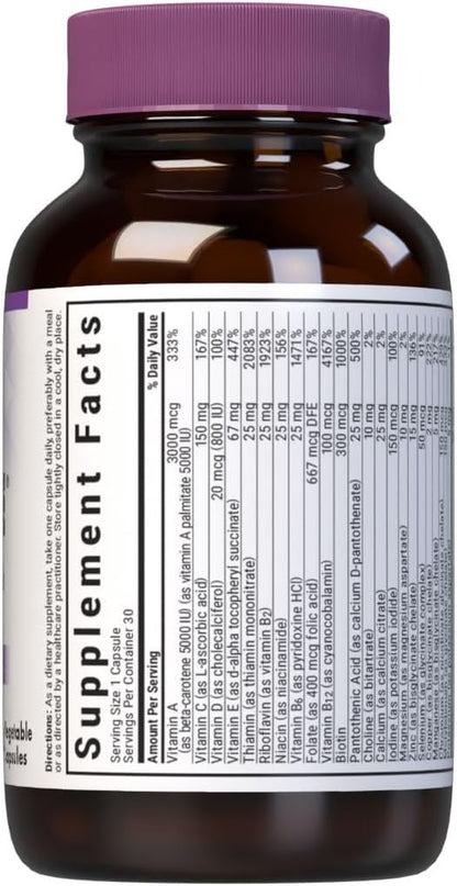 Bluebonnet Nutrition Multi ONE (Iron-Free), Daily Nutritional Support*, Kosher Certified, Gluten-Free, Dairy-Free, Vegetarian Friendly, 30 Vegetable Capsules, 30 Servings