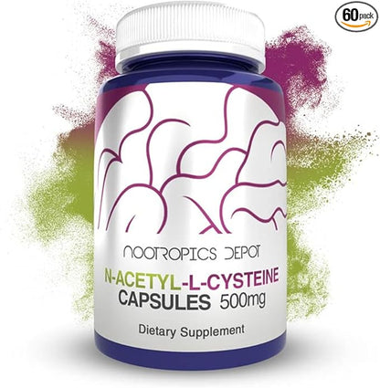 Nootropics Depot N-Acetyl L-Cysteine Capsules | 500mg | NAC | 60 Count | Supports Healthy Liver Function | Cellular Health | Glutathione Levels | Healthy Oxidation Levels