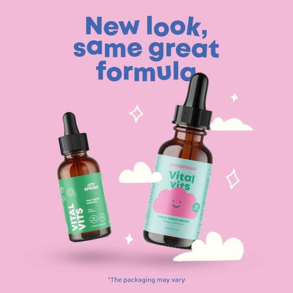 JoySpring Vital Vits - Kids Liquid Multivitamin - 1 fl oz (30 Servings) | Herbal Liquid Vitamins for Kids | Natural Flavor | Toddler Liquid Multivitamin for Kids with Elderberry, Spirulina, and More