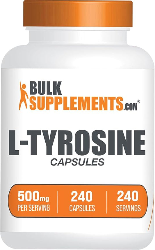 BulkSupplements.com L-Tyrosine 500mg Capsules - Tyrosine Supplement, L-Tyrosine Capsules - Amino Acid Supplement, Gluten Free, 1 Capsule per Serving, 240 Capsules (Pack of 1)