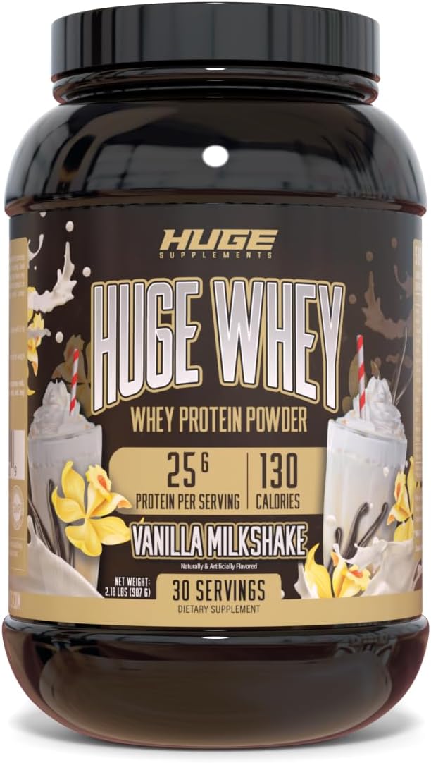 Huge Whey, Protein Powder for Muscle Gain, 25g Protein, 12g EAAs, Supports Muscle Growth, Performance & Recovery (Vanilla Milkshake, 30 Servings)