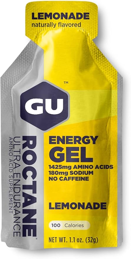 GU Energy Roctane Ultra Endurance Energy Gel, Vegan, Gluten-Free, Kosher, and Dairy-Free On-The-Go Sports Nutrition for Running, Biking, Hiking or Skiing, 24-Count, Lemonade