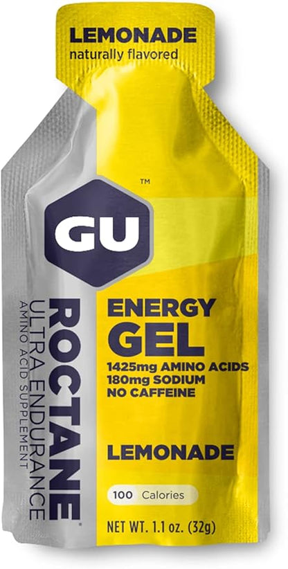 GU Energy Roctane Ultra Endurance Energy Gel, Vegan, Gluten-Free, Kosher, and Dairy-Free On-The-Go Sports Nutrition for Running, Biking, Hiking or Skiing, 24-Count, Lemonade