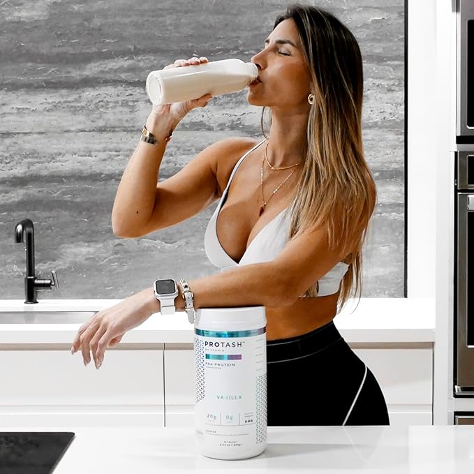 Vegan Protein Powder Vanilla by TASHIE - Organic Plant Based Protein Powder with BCAA, HMB & Probiotics, Zero Sugar, Non-GMO, Gluten Free, Keto-Friendly, NSF Certified - 28 Servings