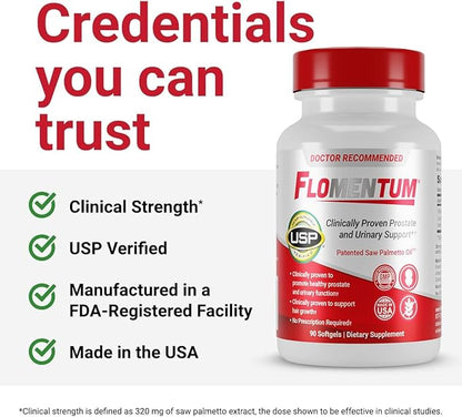 Flomentum® Saw Palmetto for Men Prostate Supplement | Prostate Support Supplement for Men's Health | USP Verified - Healthy Urinary Flow & Urinary Function - 320mg Once Daily (90 Count)