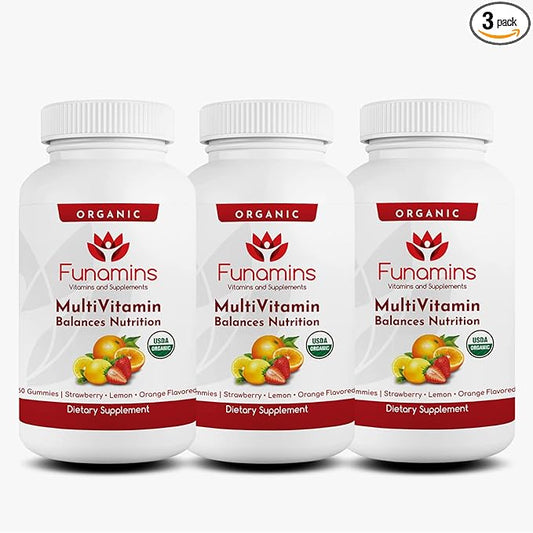 Organic Gummy MultiVitamins, 3-Pack, 60 Count Each; Blend of 11 Essential Nutrients, for Kids and Adults, Vegan, Assorted Strawberry, Lemon, Orange Flavors