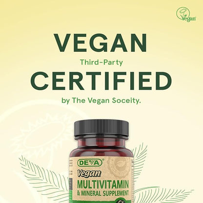 DEVA Tiny Tablets Vegan Multivitamins for Women & Men, Multivitamin with Iron, Mineral Supplement, Vitamin C, Vitamin B Complex, Vitamin B12, Vitamin E, Zinc, Gluten Free, 90 Tablets (Pack of 2)