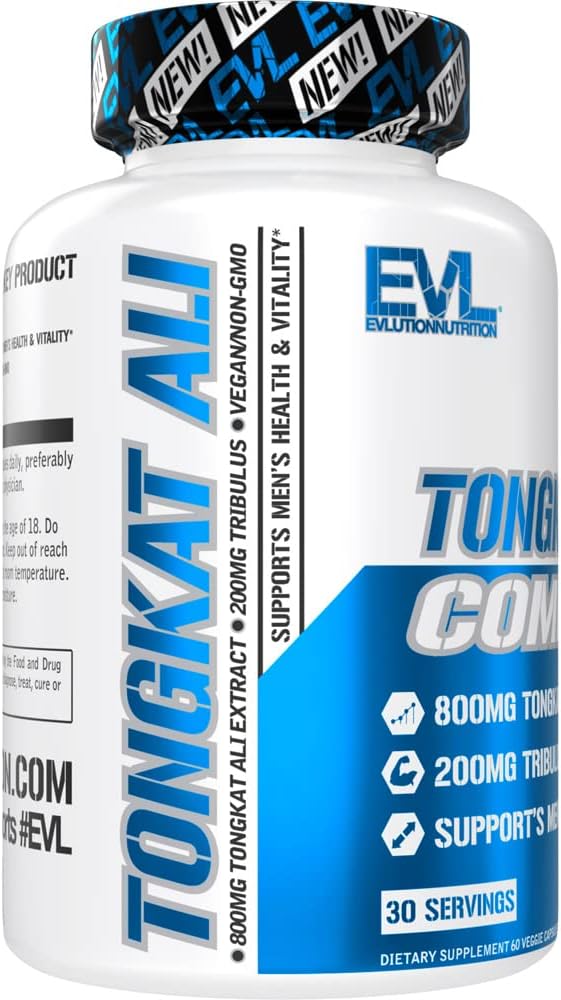 Evlution Nutrition Tongkat Ali - Men’s Health + Vitality Supplement - 800mg Tongkat Ali + 200mg Tribulus - Performance Support - Vegan + Gluten Free Capsules - 30 Servings