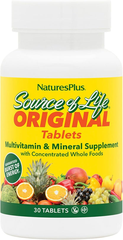 Natures Plus Source of Life - 30 Tablets - Multivitamin & Mineral Supplement - Supports Natural Energy & Overall Well-Being - Gluten Free, Vegetarian - 10 Total Servings