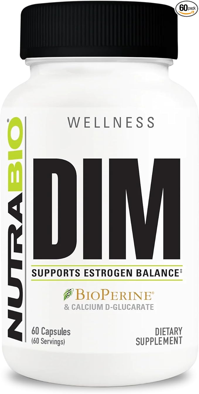 NutraBio DIM Supplement, Supports Estrogen Balance, 100mg - 60 Vegetable Capsules