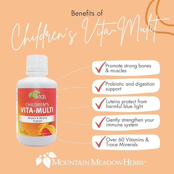 Mountain Meadow Herbs Children's Vita-Multi: Blended Vitamin & Mineral Supplement - Fast Absorbing Liquid Kids Vitamins with Fruits, Greens, and Eye-Protecting Lutein (16 oz.)
