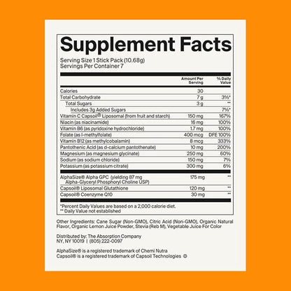Electrolyte Powder Packets - Workout Recovery & Hydration Drink Mix with Liposomal Glutathione, Vitamin C & Methylated B Vitamins - Mango Lemonade (14 Sticks)