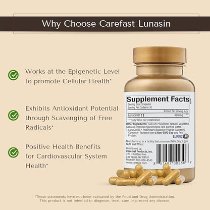 Lunasin│Cellular Health Supplement Vegan Friendly | Cardiovascular Wellness, Triple-Antioxidant Defense, and Epigenetic Support for Optimal Health