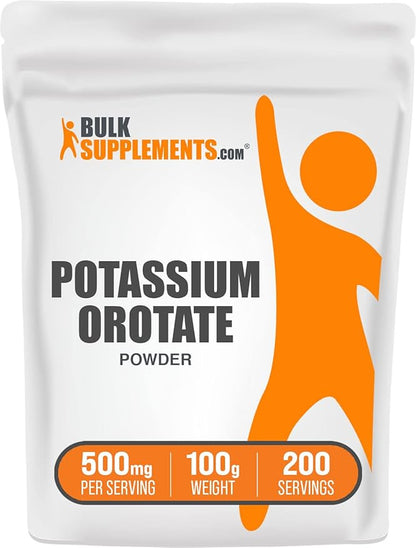 BulkSupplements.com Potassium Orotate Powder - Potassium Supplement, Potassium Orotate 500mg, Potassium Powder - Gluten Free, 500mg (95mg Potassium) per Serving, 100g (3.5 oz) (Pack of 1)