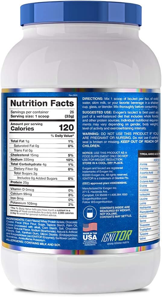 Evogen Isoject - Whey Protein Isolate | Ultra-Pure Whey Protein Powder with Ignitor Enzymes, BCAAs, and EAAs | Enhanced Absorption & Recovery | Cookies and Cream | 26 Servings