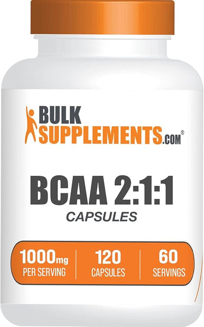 BulkSupplements.com BCAA 2:1:1 Capsules - Branched Chain Amino Acids, BCAA Supplements, BCAA Capsules - BCAA 1000mg, BCAA Pills - Gluten Free - 2 Capsules for Serving, 120 Capsules
